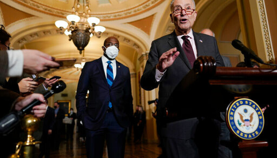 Senatets flertallsleder Chuck Schumer i Kongressen tidligere tirsdag. Foto: Carolyn Kaster / AP / NTB