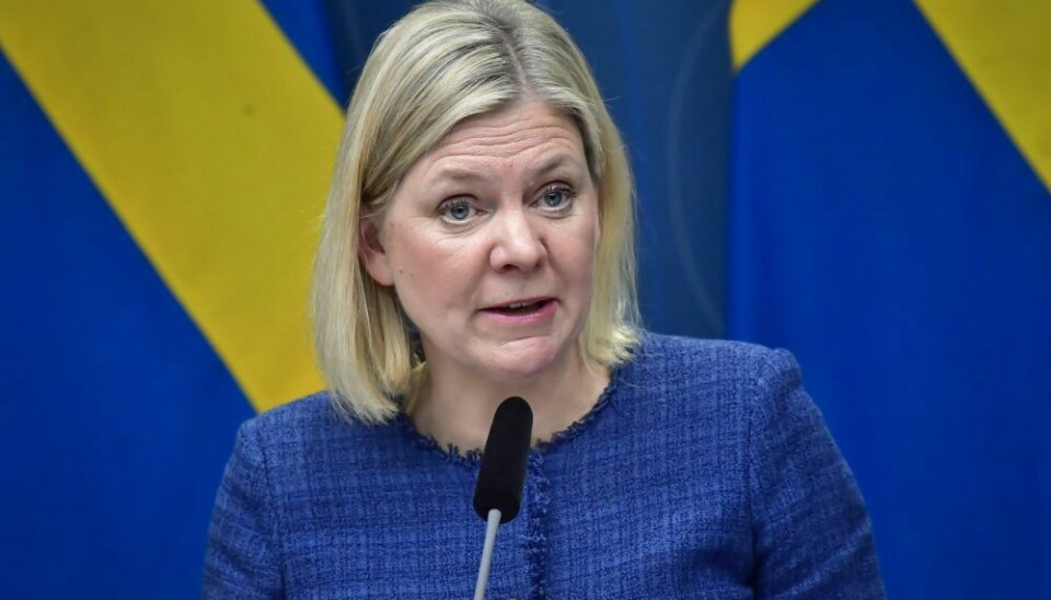 Statsminister Magdalena Andersson under en pressekonferanse om tiltak under pandemien. Foto: Fredrik Sandberg/TT / NTB