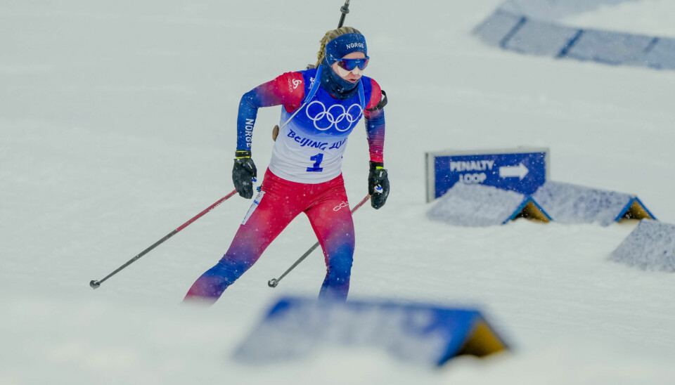 Marte Olsbu Røiseland under skiskyting 10 km jaktstart for kvinner under vinter-OL i Beijing 2022.Foto: Heiko Junge / NTB