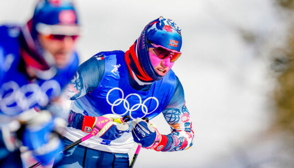 Johannes Høsflot Klæbo på den forkortede femmila i OL. Foto: Fredrik Varfjell / NTB