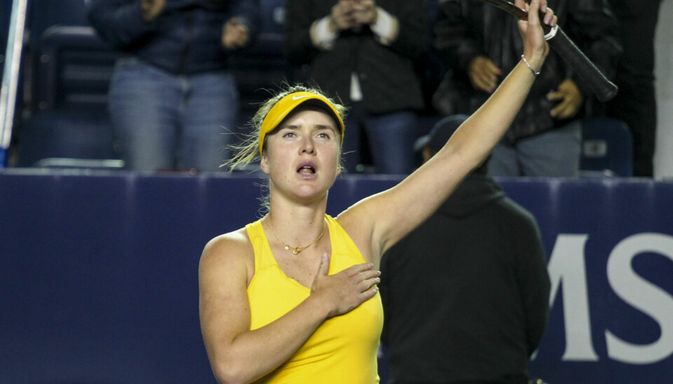Elina Svitolina of Ukraine greets the spectators after playing against Anastasia Potapova of Russia during their match at the Abierto de Monterrey tennis tournament in Monterrey, Mexico, Tuesday, March 1, 2022. (AP Photo)