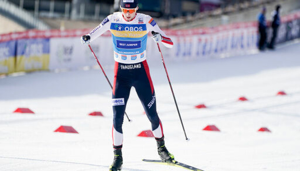 Jarl Magnus Riiber tok sin annen strake seier i Holmenkollen og sin 47. verdenscupseier totalt. Foto: Terje Pedersen / NTB