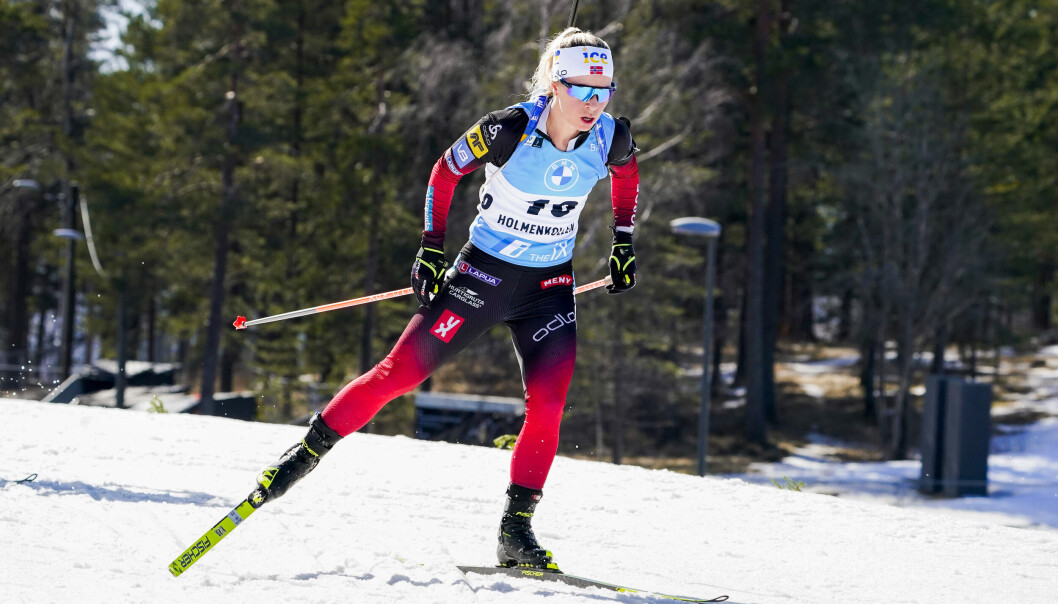 Tiril Eckhoff fra Norge under 12,5km fellesstart for kvinner under verdenscupen i skiskyting i Holmenkollen. Belastningen under og etter sesongen har vært for tøff og hun dropper nå flere samlinger fremover for å komme seg. Tiril Eckhoff fra Norge under 12,5km fellesstart for kvinner under verdenscupen i skiskyting i Holmenkollen. Belastningen under og etter sesongen har vært for tøff og hun dropper nå flere samlinger fremover for å komme seg.