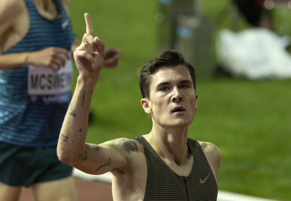 Jakob Ingebrigtsen vinner 1500m under Athletissima IAAF Diamond League international athletics meeting på Stade Olympique de la Pontaise i Lausanne, Switzerland på verdens beste tid i år.