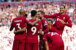 Liverpool's Roberto Firmino feirer etter det syvende målet for Liverpool.
